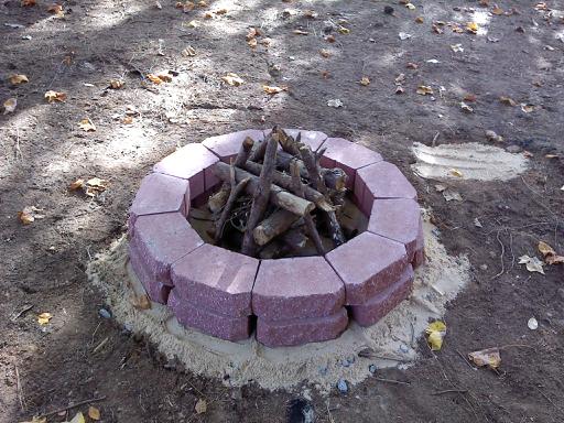 brick backyard firepit, ready to go