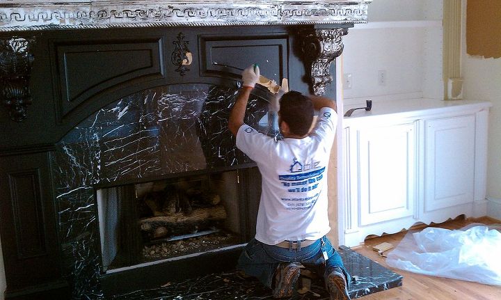 we removed the marble and wood from this fireplace and installed a no mortar cultured, home decor, Marble Wood Fireplace