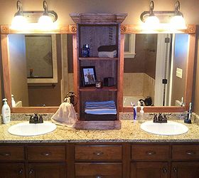 i used this idea and revamped my large bathroom mirror this weekend here are my, bathroom ideas, woodworking projects, First coat of stain
