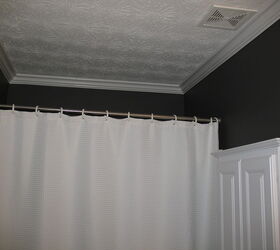 from playful kid s bathroom to sophisticated adult teen bathroom on a budget not, bathroom ideas, diy, home decor, AFTER New crown molding curtain and paint