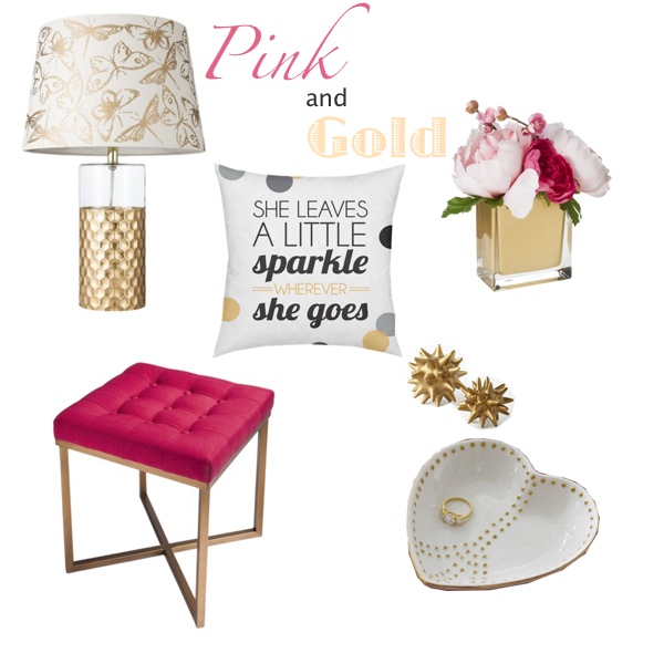 adding pink gold home decor accessories to your space, home decor, Pink and Gold Home Decor Inspiration Board by House on the Way