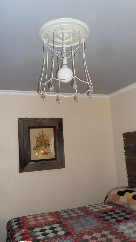my new old stuff guest bedroom, bedroom ideas, home decor, repurposing upcycling, Light fixture from lampshade