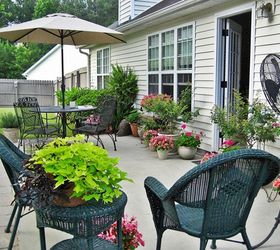 making the most of a small patio, flowers, gardening, hydrangea, outdoor living, repurposing upcycling, I have created two spaces dining and conversation