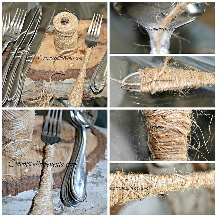 repurposing your everyday silverware for a thanksgiving tablescape, repurposing upcycling, seasonal holiday d cor, thanksgiving decorations, How to wrap silverware and and create a x pattern with twine for more on this please visithttp www onemoretimeevents com 2013 11 how to repurposing silverware for html
