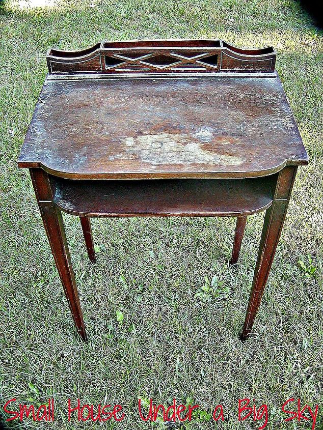 have ink spot on 1940 s mahagony telephone table but want to refinish, painted furniture, Before