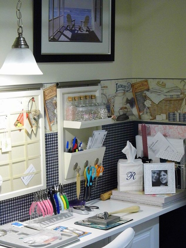 how to make an office space when you have no room, closet, craft rooms, home office, Close up of bulletin board and space for my beads Pottery Barn