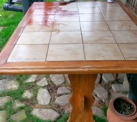 poor old table, painted furniture, The old Oak Tiled Table had a inset tile top