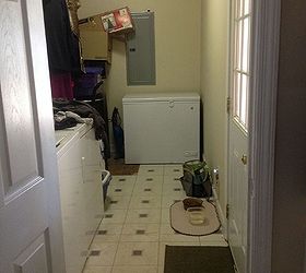q how to organize decorate a very long and narrow laundry room, home decor, laundry rooms, organizing, View into the laundry room from my kitchen