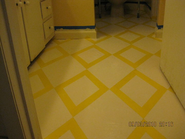 farmhouse bathroom floor, All taped out ready to paint This was probably the most tedious part of the job
