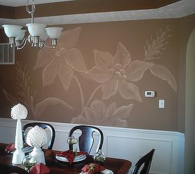 decorative wall treatments, home decor, painting, wall decor, Overscaled damask pattern I painted in a dining room in Indianapolis for Beazer Homes