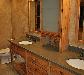 bathroom vanity faux finish cambria stone countertop design antique barn wood, painted furniture, woodworking projects
