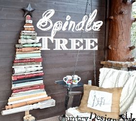 i made a christmas tree using old spindles that gives me holidaycheer, christmas decorations, crafts, repurposing upcycling, seasonal holiday decor, My spindle tree makes me smile and the neighbors can t see it through the trees