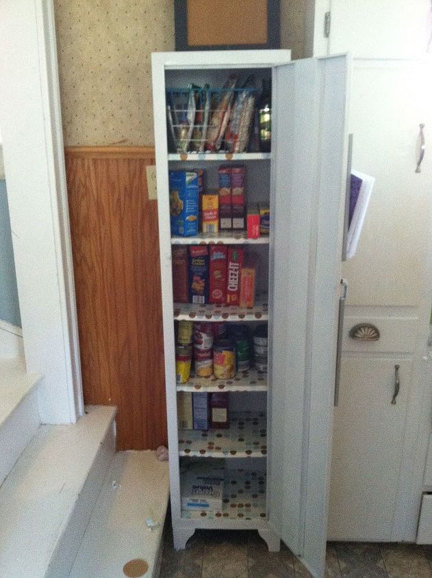 old metal cabinet turned into pantry, painted furniture, Metal Pantry