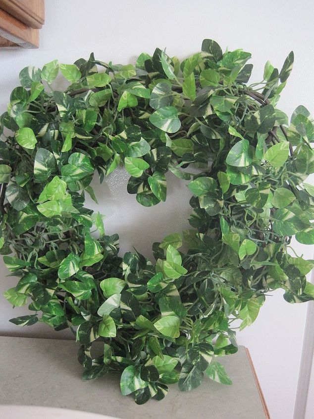 diy boxwood amp bead board wall art, crafts, home decor, wreaths, I chose greenery with the color and shape that resembled boxwood since that was the look I was going for However YOU can use ANY kind of greenery you like for whatever look you like