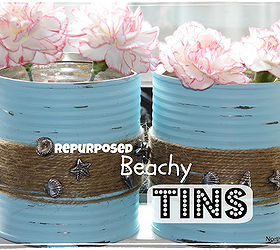 repurposed beachy tins, repurposing upcycling