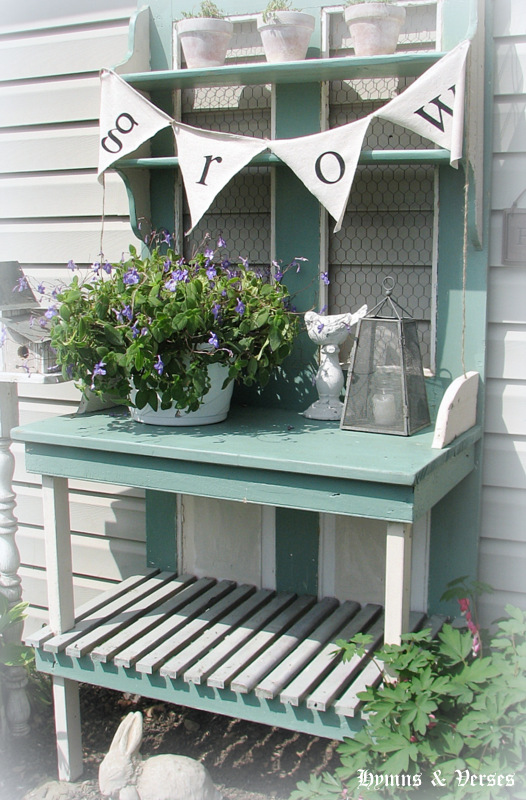 salvage door potting bench, gardening