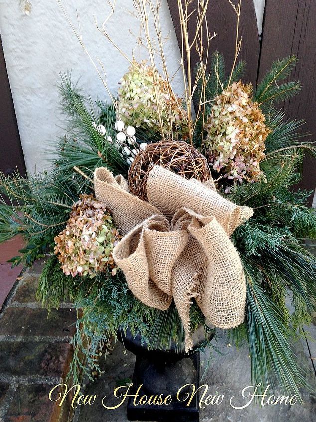 natural christmas decor, christmas decorations, outdoor living, seasonal holiday decor, wreaths, Inspired by the garden cuttings were taken to add interest to these urns
