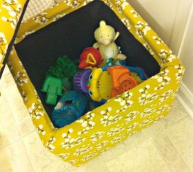 storage cube makeover using just a yard of fabric and staple gun, bathroom ideas, cleaning tips, painted furniture
