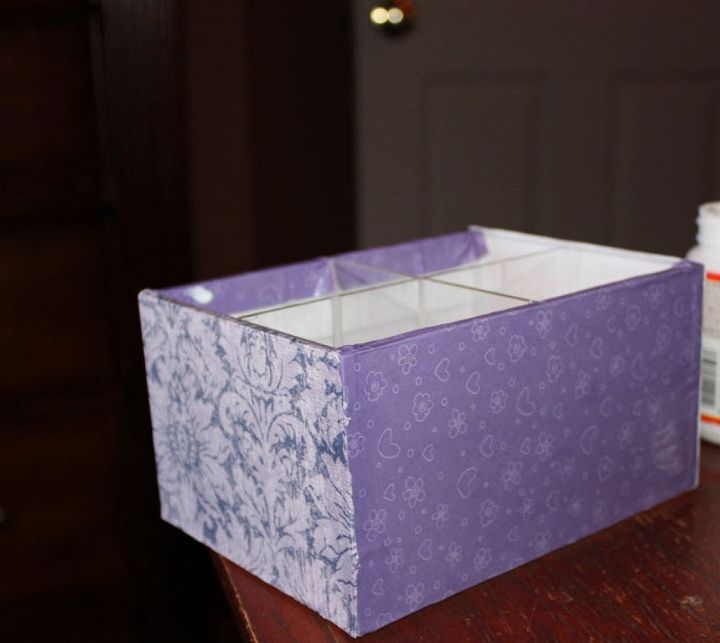 decoupage makeup brush container, crafts, decoupage, repurposing upcycling, used a complimentary paper for the sides don t forget you can use your fingers gently to smooth out any bumps