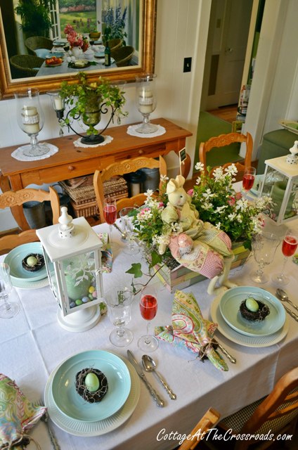 a tablescape for easter, easter decorations, seasonal holiday d cor, A mix of old and new