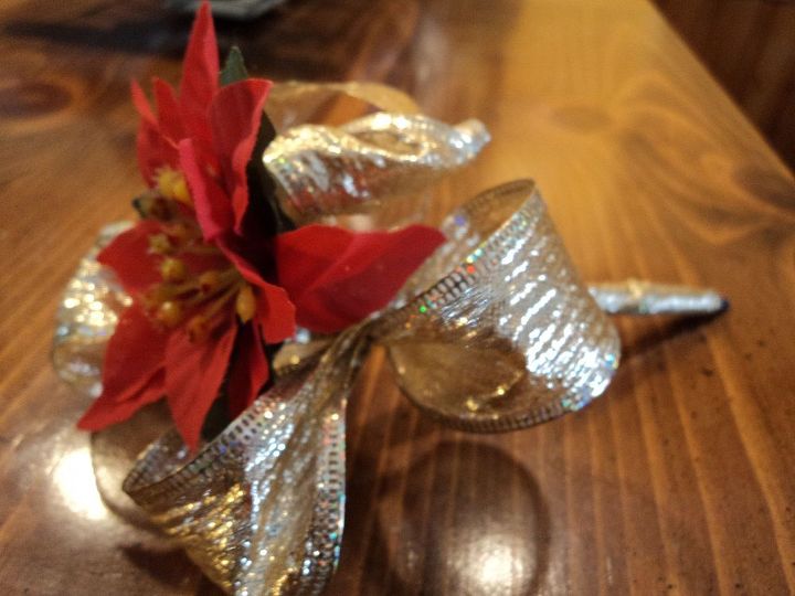 crafty christmas bouquets for teachers, christmas decorations, crafts, seasonal holiday decor, A plain stick pen a poinsettia cut from a bunch from Dollar Store florist tape wire ribbon glue stick and scissors