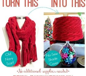 easy no sew diy lampshade cover using a scarf, crafts, lighting, seasonal holiday decor, I turned this chunky cable knit scarf into a lampshade cover with no supplies needed and no damage done to the shade or the scarf