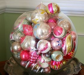 ornaments under glass, christmas decorations, seasonal holiday decor, A fish bowl or other large bowl becomes a clever way display ornaments and looks great when you add shells or sand at the bottom