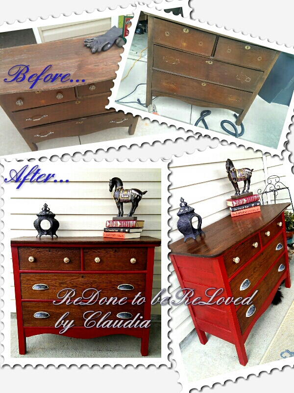 ruby red antique oak dresser, painted furniture