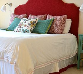 diy fabric covered king size headboard, painted furniture, reupholster, DIY king sized fabric covered headboard I used a sheet of plywood foam batting and fabric to create this custom look
