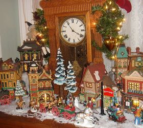 i love decorating our 1895 queen anne victorian for christmas with 12 trees, christmas decorations, seasonal holiday decor, wreaths, Another village another clock