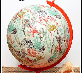 a coastal inspired globe, crafts, decoupage, Coral colored paint some Mod Podge and paper napkins gave this globe a fun coastal look
