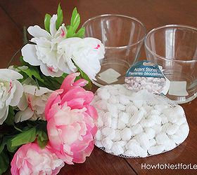 dollar store flower centerpieces, crafts, flowers, home decor, Supplies needed 3 short vases 2 bags of white rocks 3 bouquets of flowers