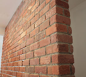 turn a plain wall into a brick wall, concrete masonry, diy, how to, wall decor, Here s a close up of the real brick wall I installed in my house Mortaring in progress here