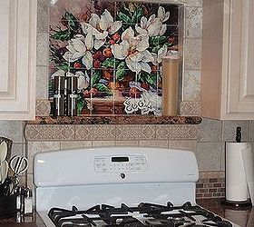i used granite, countertops, home decor, kitchen design, Small shelf for oils and a pretty mural Fussest part of the build as it required the wall to be extended out a bit
