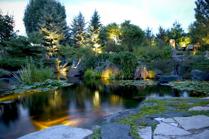 create a romantic summer evening with underwater lighting, outdoor living, ponds water features, Combine landscape lights with pond lights and you ll have a romantic setting every night in summer