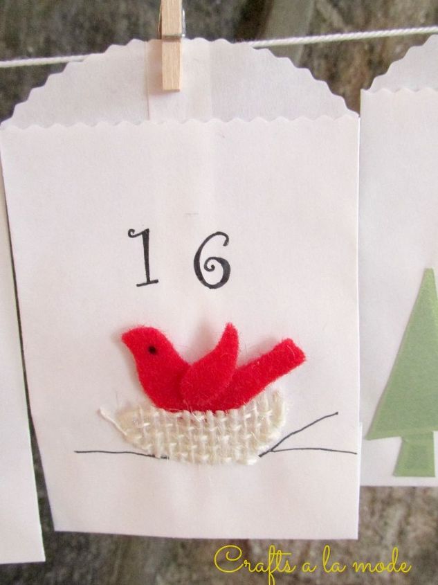 easy diy advent calendar, seasonal holiday decor, This was a little bird sticker and my daughter cut a small nest out of burlap Cute