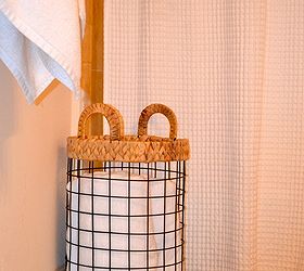 coastal bathroom makeover, bathroom ideas, home decor, This great hamper is a mix of metal wire and wicker adding some great texture to the space