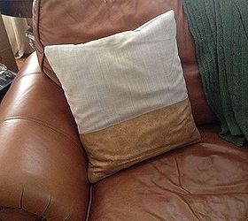 quick pillow redo, crafts, living room ideas, Gold dipped pillow to hide stain