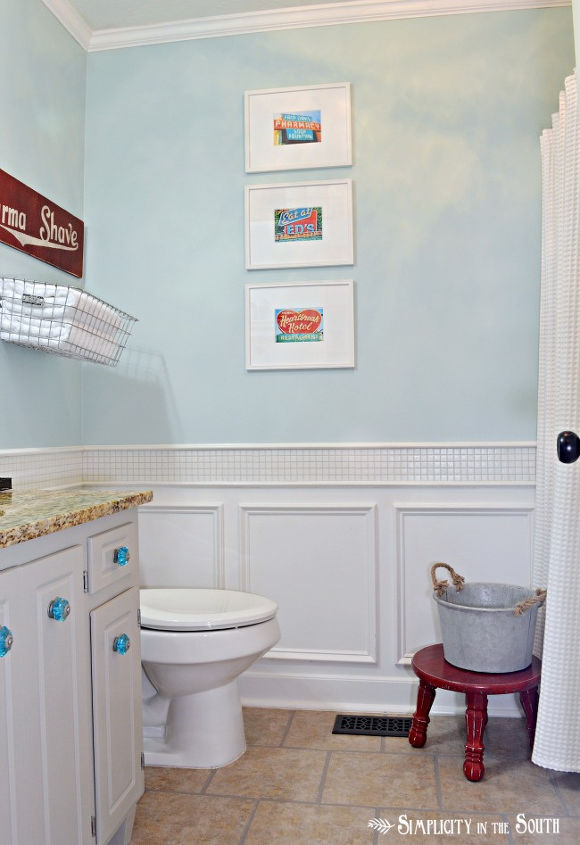 guest bathroom reveal vintage inspired, bathroom ideas, home decor, red and turquoise guest bathroom