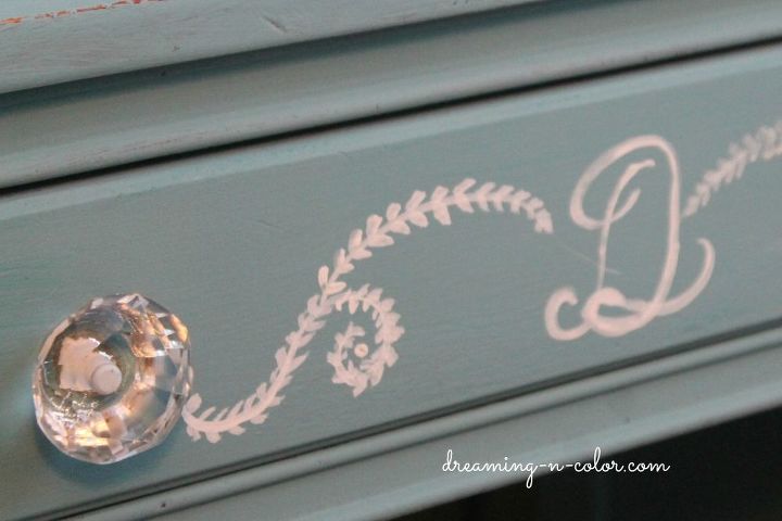 painted details on a vanity, chalk paint, painted furniture, Adding special details with a small round paintbrush