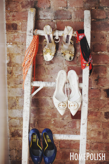 6 new uses for an old ladder, home decor, repurposing upcycling, Store your shoes Lean an old ladder against the wall and hang a pair of shoes on each rung You ll showcase your favorite footwear and keep them organized at the same time