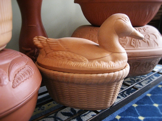a fun and inexpensive retro collection clay cookers, home decor, repurposing upcycling, Gotta love this duck topped cooker