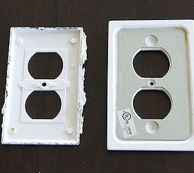 reduce your electric bill and warm your home for less than 2, electrical, go green, If you want the most insulation consider buying new plates The plate on the left is the builder plate The plate on the right are the new ones I m using They are wider and have a metal layer that offers extra insulation