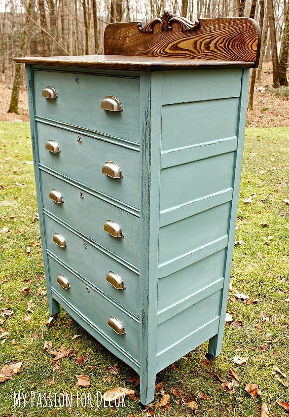 a modern update for a timeless dresser, chalk paint, painted furniture, Custom mix color using Chalk Paint by Annie Sloan in Louis Blue Antibes Green Florence English Yellow and Napoleonic Blue