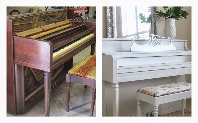 diy piano transformation, painted furniture, repurposing upcycling, before and after side by side