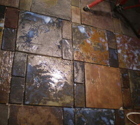 guest bathroom, bathroom, remodeling, infloor heating under the slate the milky substance is a gloss sealer