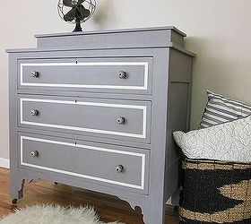 a plum grey dresser with modern lines, painted furniture, After