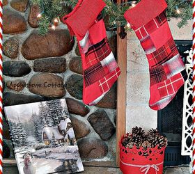 rustic christmas mantle from an old window, christmas decorations, repurposing upcycling, seasonal holiday decor, wreaths, I made the flannel burlap stockings cheap and easy about 3 a piece to make