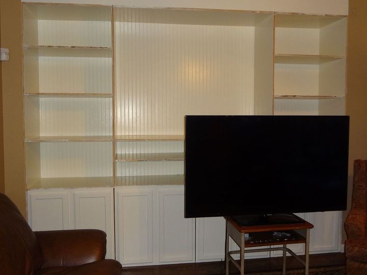 custom built entertainment center, Shelving completed Old school desk became our entertainment center for awhile