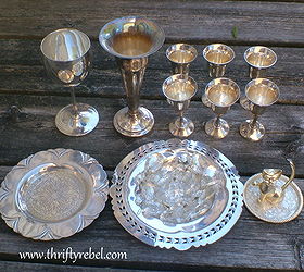 diy silver goblet wind chimes, crafts, outdoor living, repurposing upcycling, All these thrifted pieces were used to make these wind chime